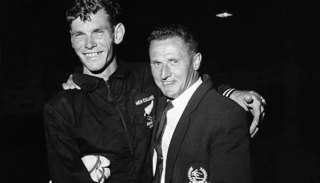Peter Snell standing with Arthur Lydiard